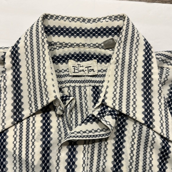 The Bon-Ton vintage knit navy blue/white abstract button-down shirt size small - Picture 2 of 7